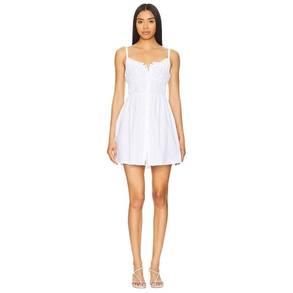 SNDYS Isabella Mini Dress in White Small New Womens Linen Boho Sundress - Picture 1 of 16